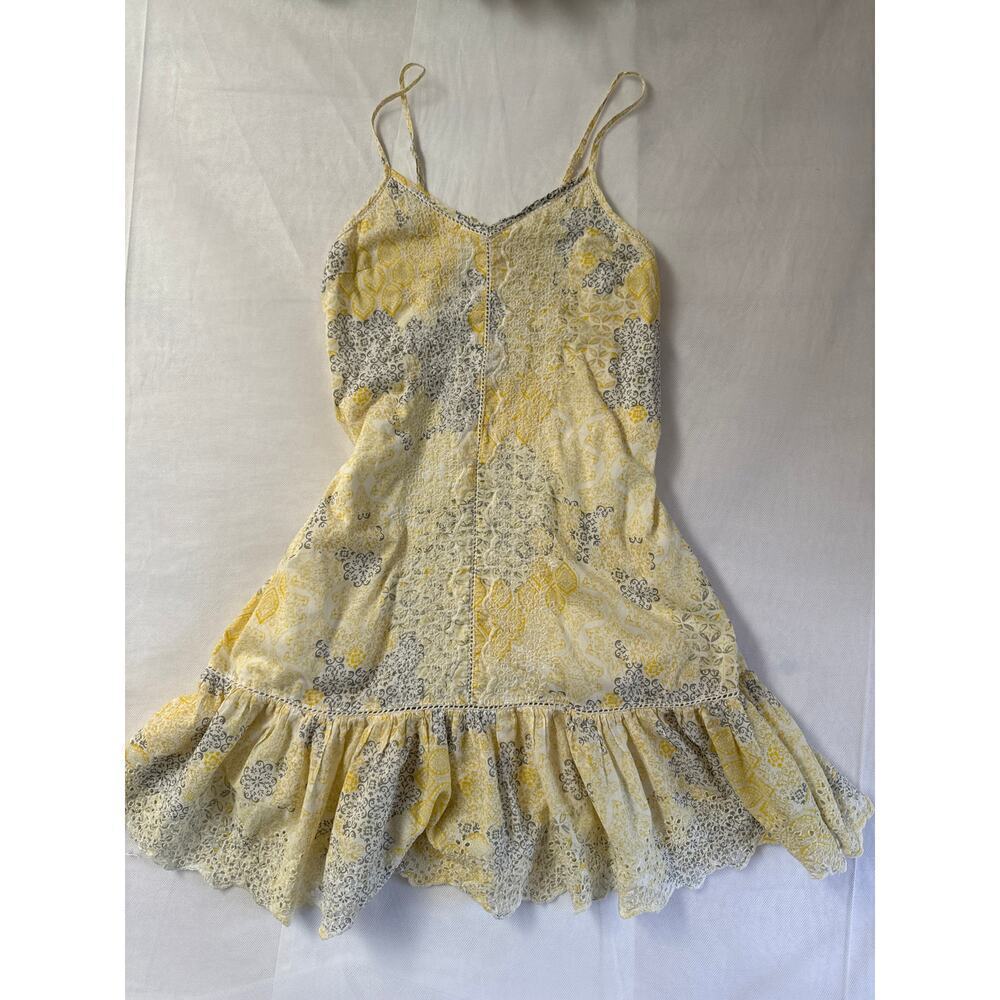 Women’s Rachel Zoe Yellow & Grey Cotton Embroidered Summer Dress Sz S